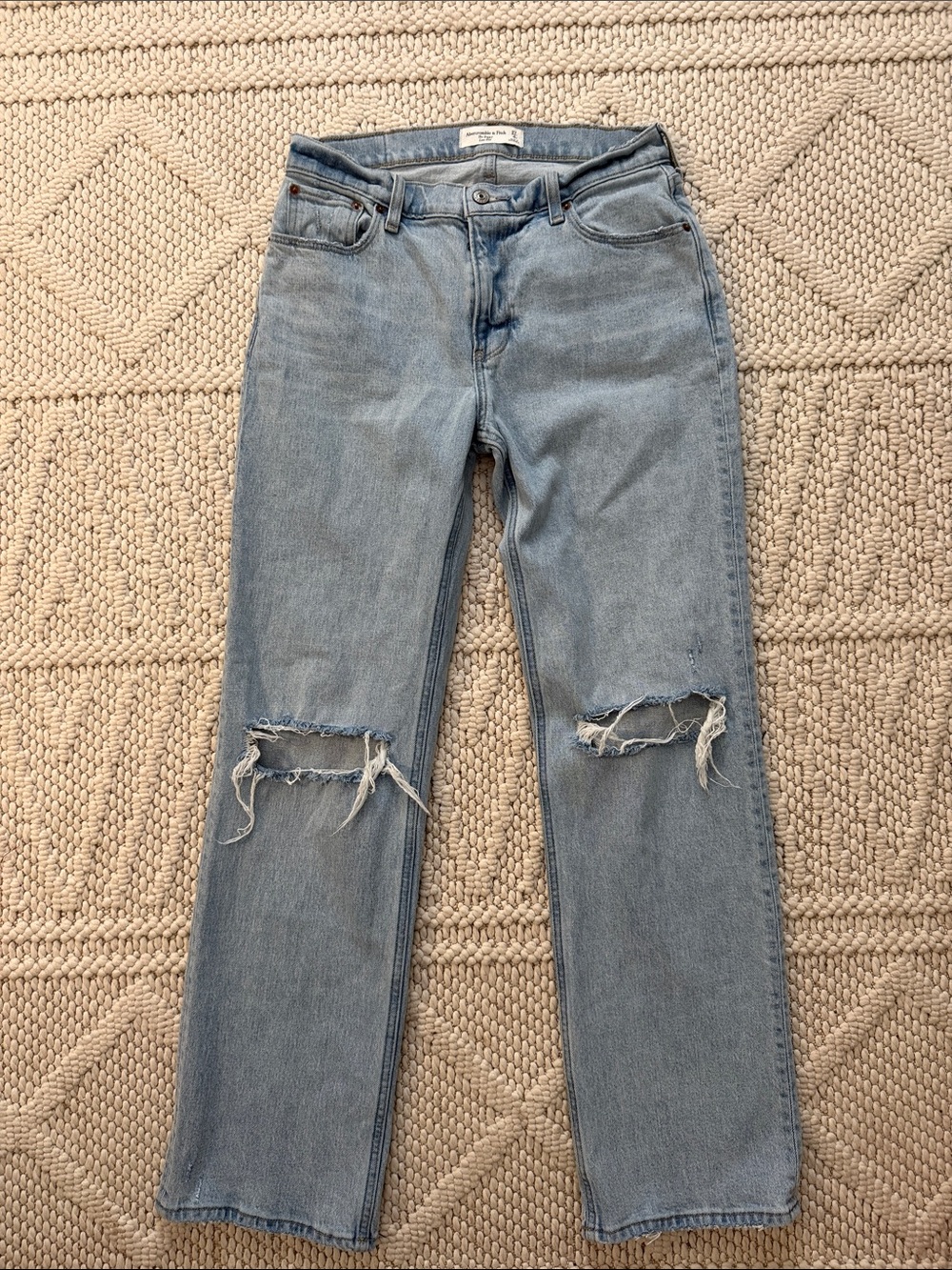 Abercrombie & Fitch Light Blue Distressed Straight Leg Jeans